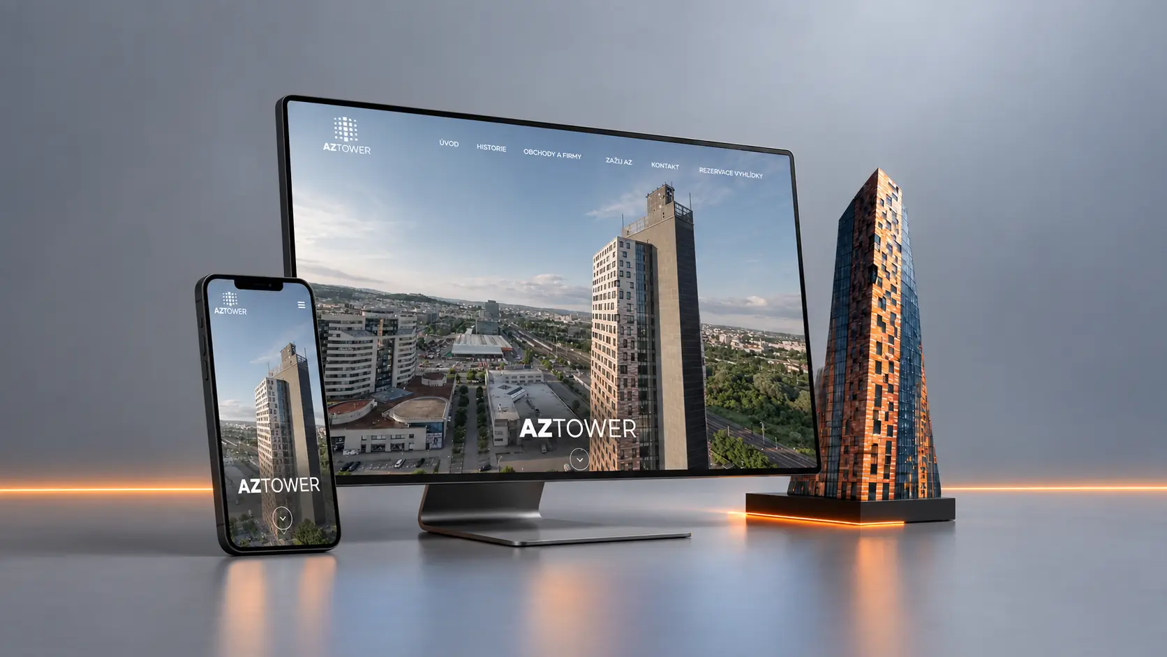 Web AZ Tower na notebooku a mobilu